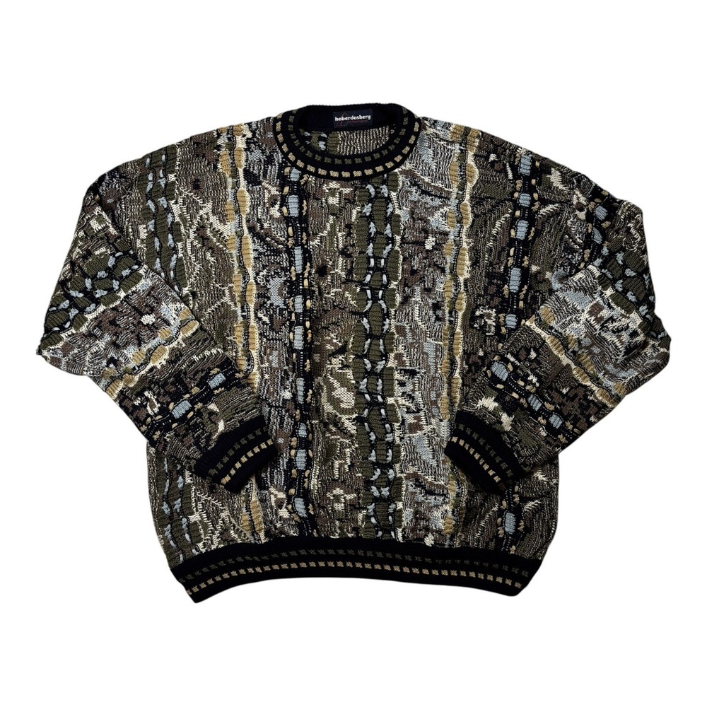 Vintage Haberdashery 3D Textured Knit Coogi Style Sweater Mens 90s Multicolor